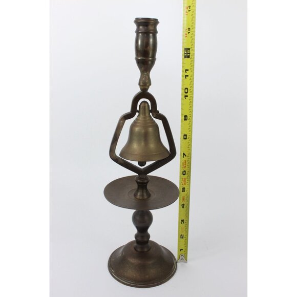 Vintage English Brass Tavern Candlestick Holder with Service Bell, Two Tier - Picture 9 of 10